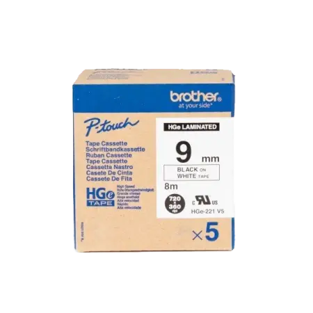 HGe-221 9mm Black on White High Quality Label - Brother