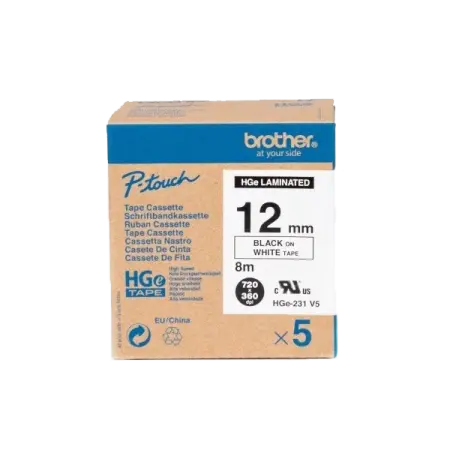 HGe-231 12mm Black on White Laminated Label - Brother